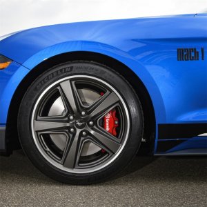 Ford Mustang Mach 1 Wheel Kit - Front + Rear - Ford Racing - 5 Spoke, 19 in. x 9.5 in. Front Wheel/19 in. x 10 in. Rear Wheel - Dark Tarnished Painted Aluminum - 2021